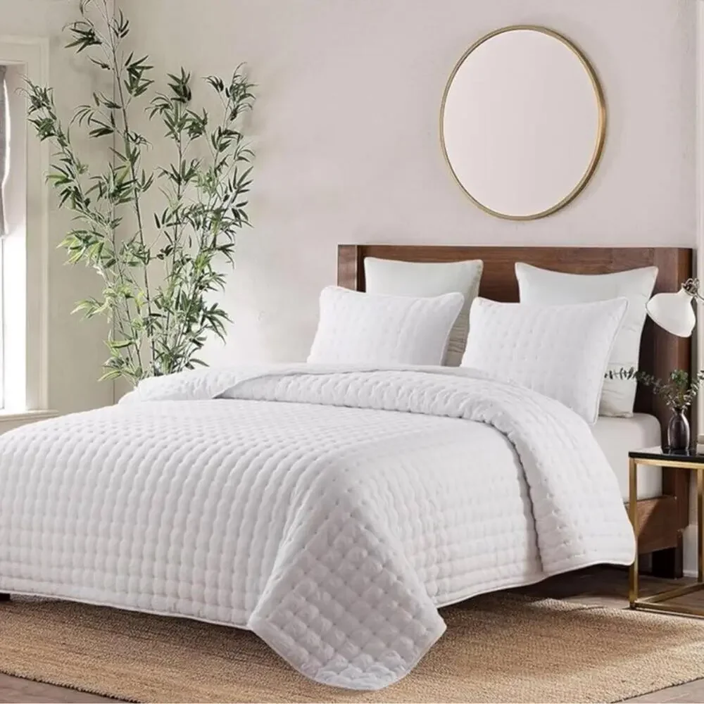 🆕 PB Style King Quilt Set Tufted Classic White 3 piece Set